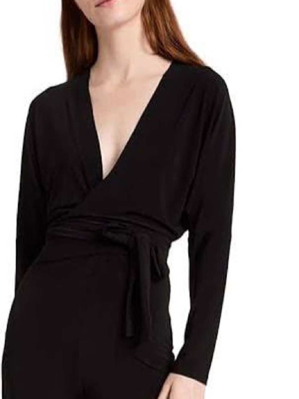 Norma Kamali Black Wrap Jumpsuit with Self-Tie Waist